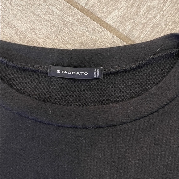 Staccato Black Top with Brown Striped Sleeves - Picture 2 of 3